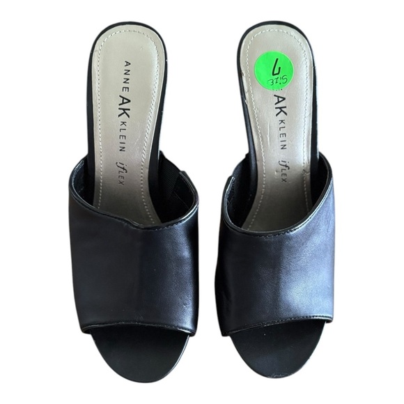 Ann Klein Ohno Black Open Toe Heeled Mules Size 7 Wide Strap Heeled Sandals - Picture 3 of 14